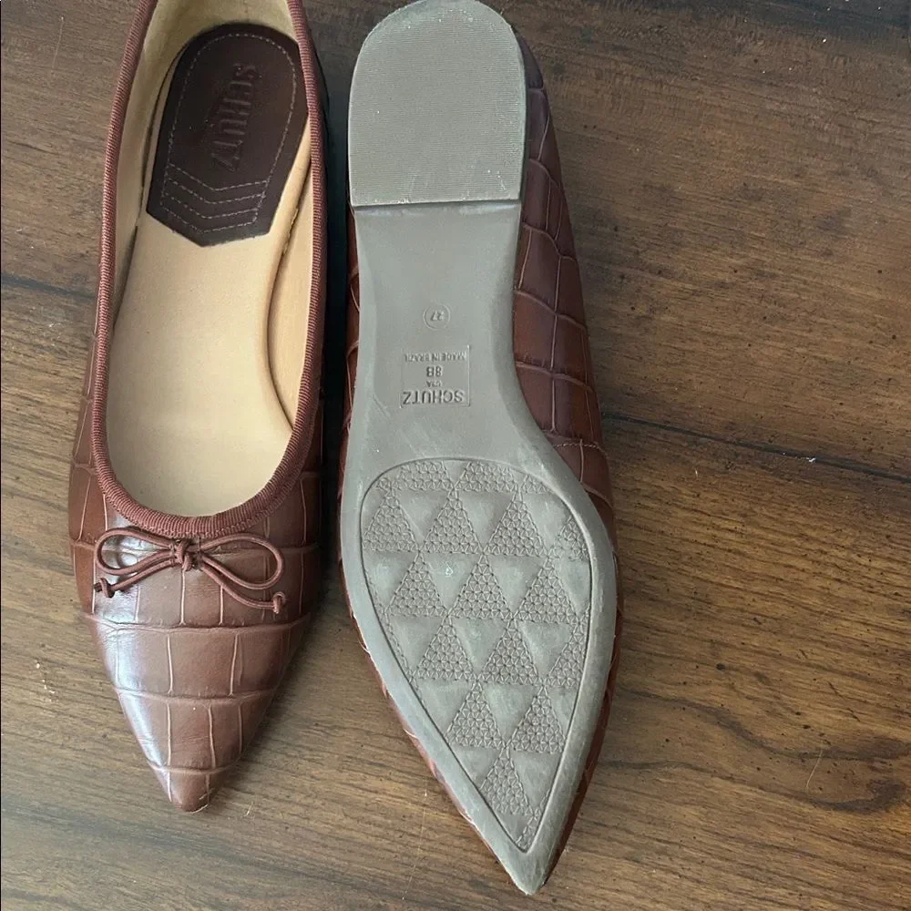 SCHUTZ Dal Chocolate Croc-Patterned Flats 8B EUC
